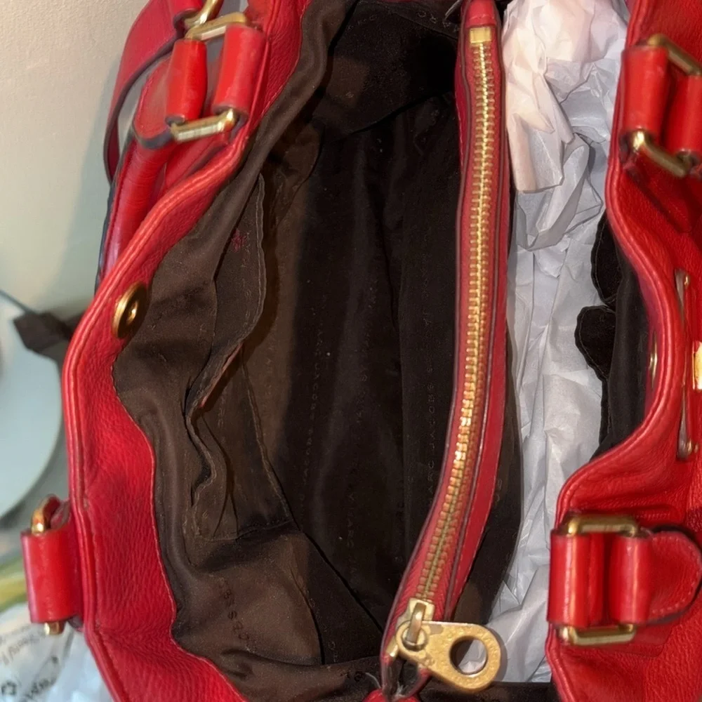 Marc Jacobs  satchel  shoulder /Crossbody bag  leather holiday red 3 compartment - Picture 15 of 17